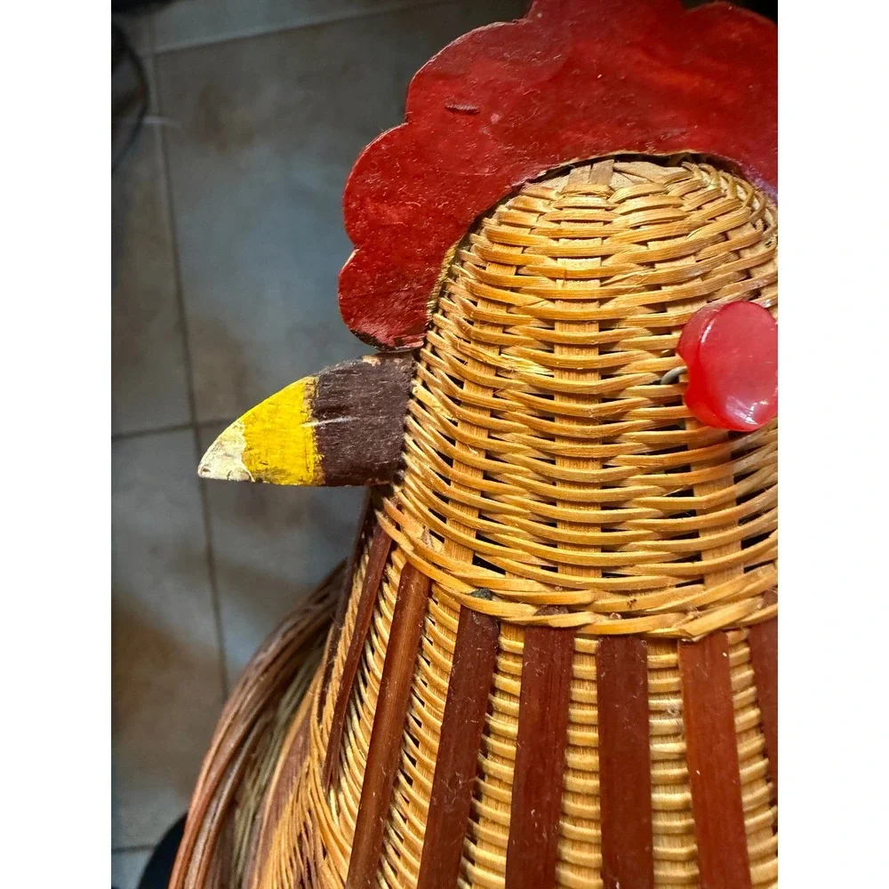 Vintage Woven Bamboo Hen on Nest Chicken Basket Farmhouse Decor Brown 2 Piece